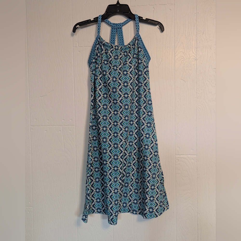 Prana Blue Geometric Pattern Knee Length Dress Size SM